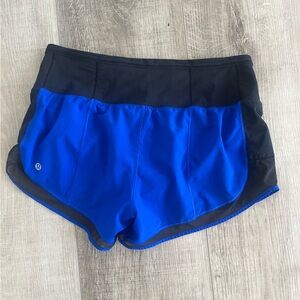 Lululemon Mind Over Miles Running Shorts 3.5” Low Rise Black Blue sz 6 W 29” EUC